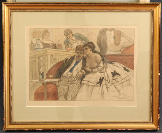 Félicien Rops (Belgian, 1833-1898) Le Gandin Ivre, 13.5 x 18.5in.